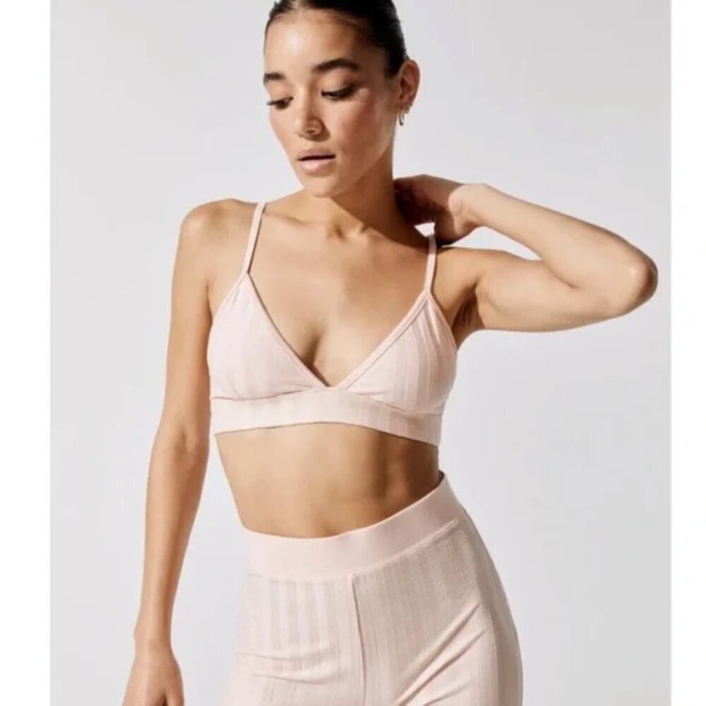 Jonathan Simkhai 2 Piece SET Ribbed.Bralette and Wide Leg Pant in Rosebud Size S - Picture 3 of 7